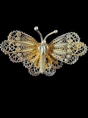 Vintage Mid-Century Gold Vermeil Overlay Filigree Butterfly Brooch/Pin